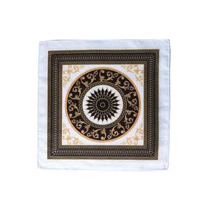 Cuadrado de bolsillo de corte especial estampado con motivo geométrico negro dorado en blanco - Product Image 3