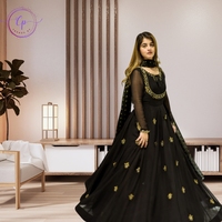 Trends by Cp - Elegante Salwar Kameez de Terciopelo con Bordado Intenso hasta la Rodilla para Mujer, 2 Piezas, Ropa Formal para Fiestas de Invierno