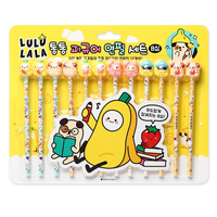 POPOPANCY Corée : Ensemble de 24 crayons en bois standard M-09 avec figurines de personnages Lululala, mignons, à mine colorée, pour l'école et le bureau