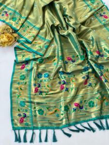 Belle tenue occasionnelle Style moderne Meilleur pur tissu doux soie Saree Blouse avec Mor paon frontière travail exportateur mondial - Product Image 6