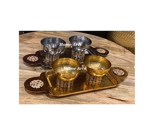 Servidor de frutos secos martillado de aluminio de diseño estándar con base metálica de la India - Product Image 6