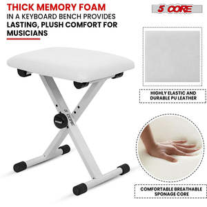 5 Core Keyboard <b>Bench</b> 2 Inch Padded Cushioned Piano Stool Height Adjustable 19" Guitar Seat Portable - Product Image 2