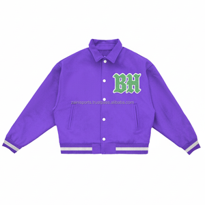 Chaqueta universitaria de lana GSM 420 púrpura con parche de letra de chenilla verde diseño de logotipo bordado personalizado chaqueta universitaria para mujer - Product Image 1