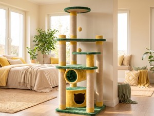 Arbre à chat Amistar Classic Sunny Forest de haute qualité, en fausse fourrure, avec griffoir en bois, écologique, pour chats et chatons de toutes tailles - Product Image 5