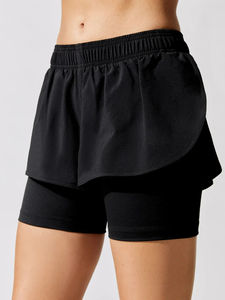 Pantalones cortos para correr azules 2 en 1 de cintura alta para mujer, pantalones cortos ajustados ligeros con entrepierna ajustable de 4 pulgadas - Product Image 3