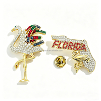 Broches de Moda con Pedrería y Baño de Oro, Diseño de Flamenco, Recuerdo de Florida, Pin de Regalo Ecológico, Tamaño Personalizable, Lujo para Mujer