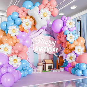 Kit de décoration de fête d'anniversaire Daisy Garden : <span class=keywords><strong>Mur</strong></span> de fleurs, ballons ronds, bouquet, guirlande et arche - Product Image 2