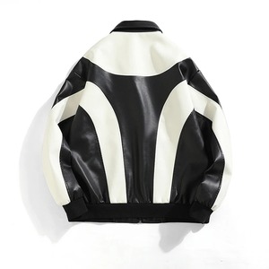 OEM diseño personalizado hombres Anti-viento motocicleta solapa Diagonal cremallera moda chaqueta de cuero Slim Fit Stand Collar PU chaqueta - Product Image 3