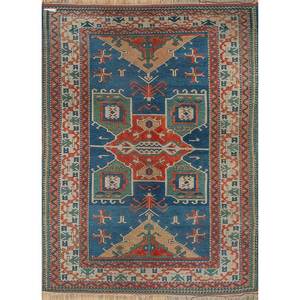 Tapis en laine noué à la main Nuray Blue, motif géométrique classique, grand tapis pour la maison, salon, couloir, rectangle diamant pour adolescents - Product Image 1