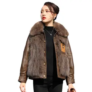 Women's Thickened Leather Sleeve Faux Fox Fur Jacket Women Faux Fur Jackets