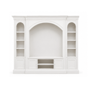 Mueble de TV de Madera Maciza con Librero Arqueado, Centro de Entretenimiento Clásico, Consola Multimedia, Mueble para Sala de Estar, Acabado en Nogal - Product Image 4