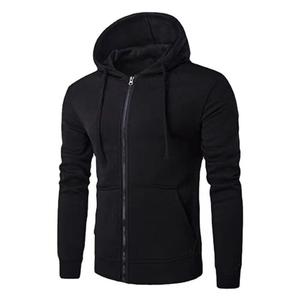 Automne hommes 100% coton sweat à capuche à manches longues et fermeture éclair couleur unie avec sérigraphie - Product Image 1