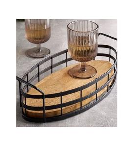 Plateau de service alimentaire ramadan au design unique Plateau en bois de qualité créative avec poignées noires pour accessoires de table à bon prix - Product Image 5