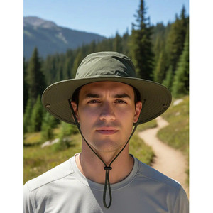 Cappello Safari con protezione UV UPF50+ e tasca nascosta, verde oliva - Product Image 6