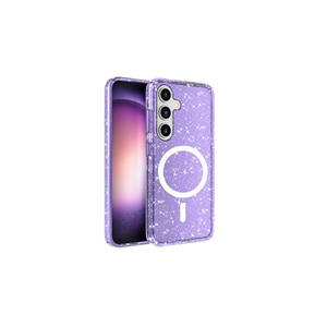 Coque de luxe compatible MagSafe à paillettes pour Samsung Galaxy S25 Plus, étui transparent rose en cuir avec dos en silicone, emballé - Product Image 2