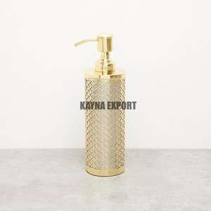 Distributeur de savon en bouteille en verre avec dessus et base en métal doré personnalisé direct d'usine ensemble de comptoir de vanité pour toilettes et hôtels - Product Image 3