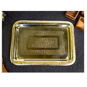 Plateau de service en laiton fabriqué à la main plateau orné avec sculpture complexe idéal pour les services de cadeaux et de restauration - Product Image 4