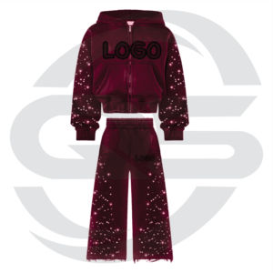 WT Streetwear Custom Distressed Embroidery Sweatpants and Hoodie Sets Sun Faded Acid Wash Rhinestone <b>Tracksuit</b> for Men - Product Image 4