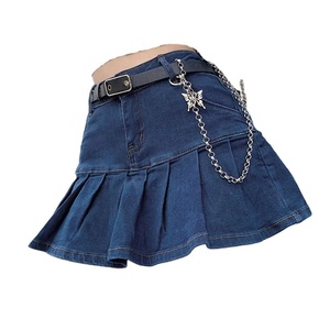 New European and American Street Fashion Trendy Women's Half <b>Skirt</b> 2024 Pleated Mini Denim <b>Skirts</b> - Product Image 1