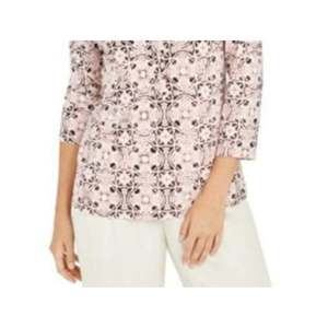 Polo da Donna Charter Club Rosa a Maniche 3/4 Stampata, Taglia XX-Large, Vestibilità Slim, Traspirante, in Lino Lavorato a Maglia con Logo Decorativo - Product Image 3