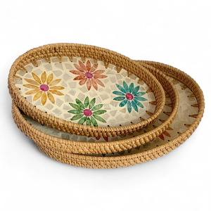 Plateau moderne fait à la main en nacre avec du rotin pour le service au restaurant et l'utilisation sur la table à la maison - Product Image 1