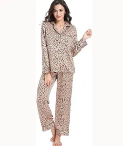 Ensembles de pyjamas en satin pour femmes avec poche poitrine gauche facile à enlever petits objets Dragonex imprimé léopard PW22 2024 privilégié optimal - Product Image 1