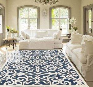 Tapis en laine fait à la main bleu et blanc Tapis tufté à la main de conception moderne de haute qualité pour salle à manger salon utilisation de cuisine - Product Image 4