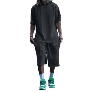 Traje de 2 piezas, camisetas de algodón y conjuntos de pantalones cortos, ropa informal de verano, estilo de calle, transpirable, 100% conjuntos de algodón para hombres - Product Image 3