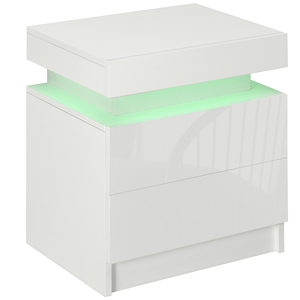 HOMCOM Mesita de noche con luz LED RGB integrada con 2 cajones, 4 modos de luz y 16 colores, aglomerado, 45x35x52cm, color blanco - Product Image 1