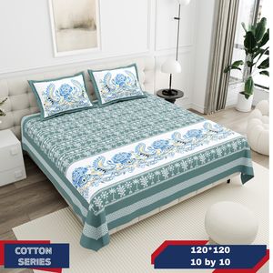 Ensemble de literie en coton 100% avec housse de couette, drap plat, taie d'oreiller et rideaux lavés, impression numérique, tailles King et Super King - Product Image 1