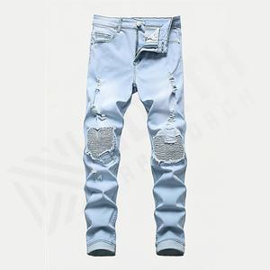 Pantalones Vaqueros Ajustados de Mezclilla Desgastados y Rotos para Hombre, Transpirables, Hechos a Medida, Estilo Urbano, Duraderos, Color Personalizado - Product Image 1