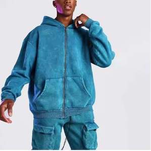 100% coton lavé à l'acide Vintage fermeture éclair vers le haut hommes ensembles personnalisés de haute qualité Design de mode lavage à l'acide survêtements survêtement - Product Image 3