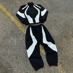 Custom Manufacturer High Quality Streetwear Embroidery Color Block Windbreaker Sweat Suit Men Nylon Tracksuit - Product Image 1