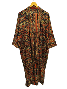 Couvre-bikini kimono d'été pour femme, robe longue de nuit, kimono sari vintage en soie recyclée fait à la main, - Product Image 5