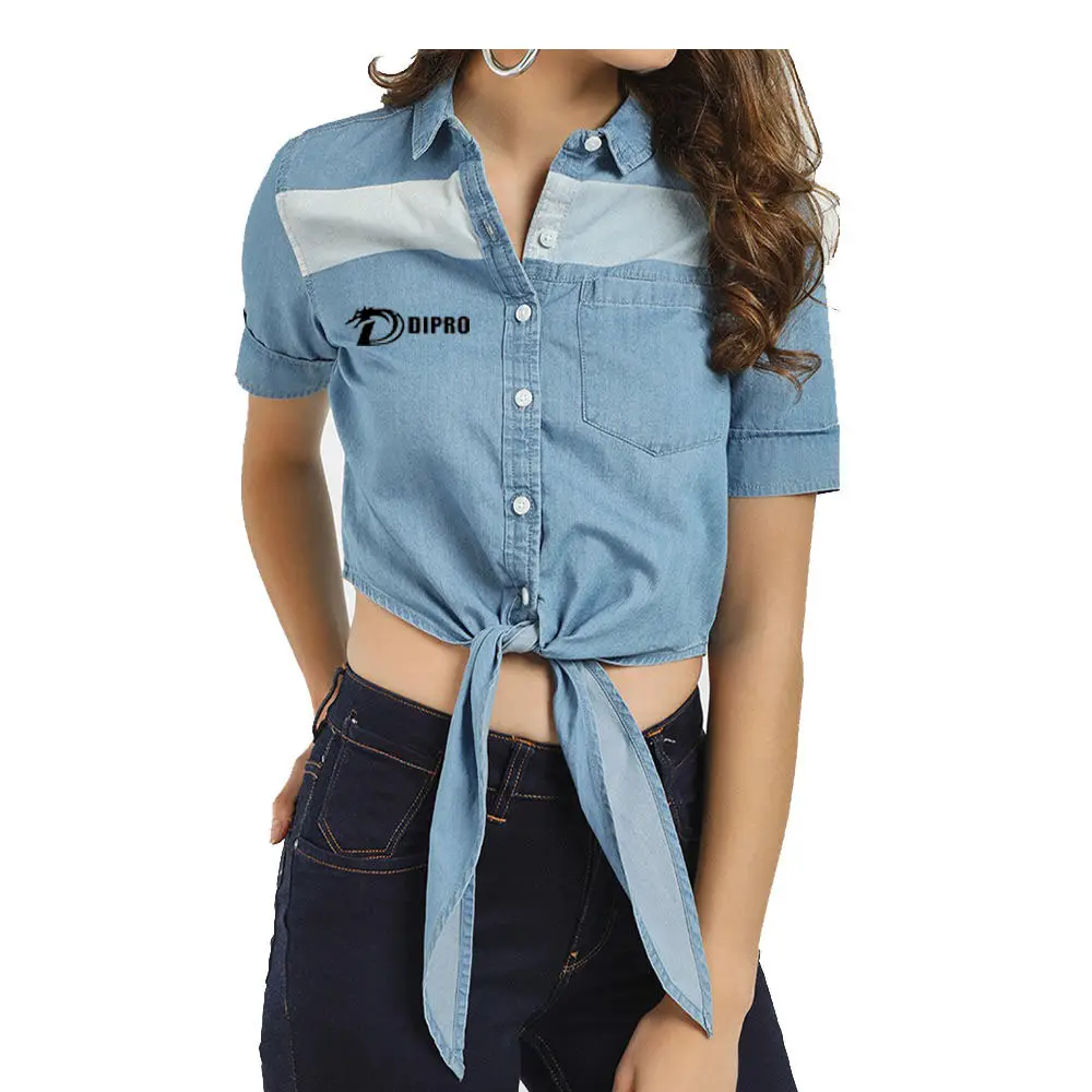 2024 New Arrival Women Sexy Denim Shirts Full Sleeve Crop Style Ladies Shirts For Sale
