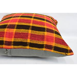 Multicolor tartán patrón almohada 24x24 pulgadas lana Kilim Plaid Vintage tejido diseño - Product Image 5