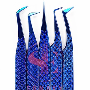 Pinzas profesionales de Extensión de pestañas de acero inoxidable recto de 90 grados L Etiqueta privada Punta de fibra azul Volumen de pestañas - Product Image 4