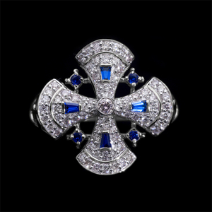 Anillo cruzado de oro de 14 quilates con diamantes naturales de 0,78 CTW y zafiros azules en estilo vintage con diseño de ajuste de racimo y bisel - Product Image 1