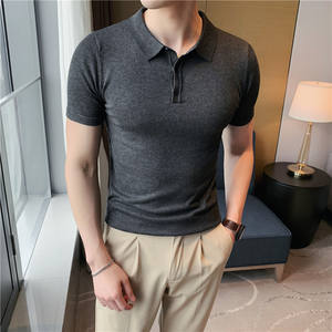 Novedad de verano 2023 para hombre, camiseta Polo de punto ajustada con cuello elástico, Top de manga corta con cuello levantado, ropa informal para invierno - Product Image 4