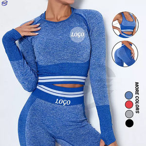 Femmes taille haute Gym Fitness ensembles sans couture serré Legging Scrunch bout à bout entraînement Yoga pantalon Top vente respirant taille élastique - Product Image 1