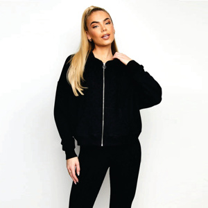 Essential Black Waffle Full Zip Hoodie Hombres 100% Algodón Streetwear Invierno Transpirable y a prueba de viento Puff Impresión Liso teñido - Product Image 1