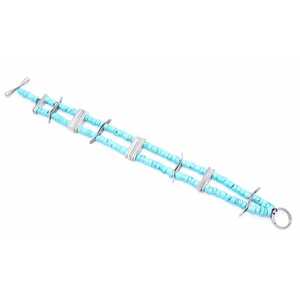 Turquoise Stone and <b>Silver</b> Crystal <b>Bracelet</b> Elegant <b>Bangles</b> for Women - Product Image 4