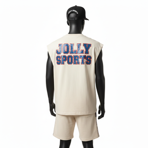 ชุดเสื้อกล้ามและกางเกงขาสั้นผู้ชาย ผ้าฝ้ายเนื้อดี ทนทาน พิมพ์ลายด้วยความร้อน ชุดเสื้อกล้ามและกางเกงขาสั้นผู้ชาย - Product Image 2