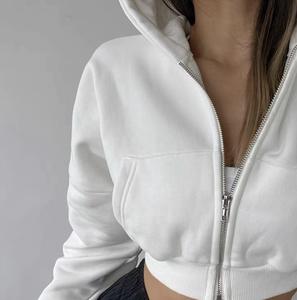 High Quality Winter Streetwear Women's <b>Zipper</b> Crop <b>Top</b> Hoodies with Stand Collar and Front Logo Custom Fabric Wholesale - Product Image 3