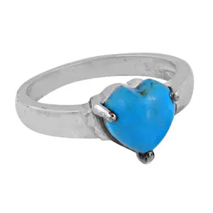 Bague en argent 925 avec pierre précieuse turquoise en forme de cœur, style romantique, unisexe, pour un usage quotidien, option cadeau - Product Image 3