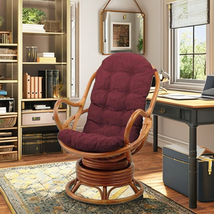 Silla Giratoria Papasan con Estructura de Ratán y Cojín Rojo - Diseño Moderno y Elegante para Oficina y Uso Comercial - Product Image 1