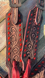 Conjunto de aparejos para caballo de cuero genuino estilo western con cierre de hebilla, cabezada con cuentas y pechera - Personalización para equitación disponible - Product Image 4