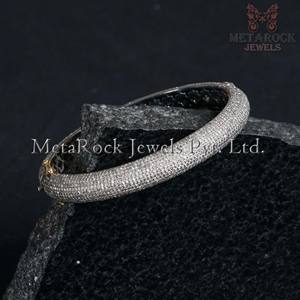 Genuine Pave Set Black Diamonds Handmade <b>Solid</b> 925 Sterling <b>Silver</b> Designer Openable Bangle Jewelry Supplier & Manufacturer - Product Image 2