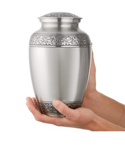 Urne commémorative de crémation pour cendres humaines Urne funéraire adulte en argent avec sac en velours - Product Image 1