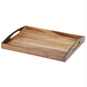 Plateau de service rectangulaire en bois d'acacia de couleur naturelle fait à la main de qualité supérieure avec poignées pour servir le thé, le café et la décoration - Product Image 1